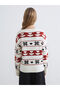 Vizyon New Season White Crew Neck Patterned Women's Knitwear Sweater - 4