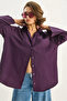 Women's Purple Wide Sleeve Single Pocket Detailed Oversize Basic Poplin Shirt 2144 60284103