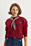 Women's Burgundy Scarf Detailed Ceylan Embroidered Three Thread Shardon Oversize Sweatshirt 6916 60283615 - 2