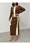 Women's Brown Pearl Buttoned Skirted Knitwear Set - 3