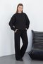 Women's Cotton 3 Thread Non-Fleece Oversize Sweatshirt & Wide Leg Sweatpants Set-Black