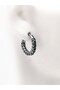 Black Zircon Stone Hoop Threaded Unisex 316L Stainless Steel Earrings Pair - 3