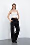 Zenara Women's 3 Thread Non-Brushed Cotton Wide Leg Black Sweatpants - 2