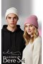 Unisex Folded Pink, White 2-Piece Beanie Set Ekebereseti̇2Li̇yeni̇ - 3