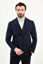 Straight Slim Fit Wide Collar Double Breasted Metal Button Men's Jacket Navy Blue - 41479.25K