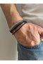 Premium Genuine Leather Men's Bracelet with Triple Zipper Detail - Special Design Stylish Bracelet