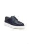 Genuine Leather Men's Casual Shoes Navy Blue Tied Eva Sole - 4