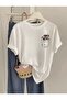 Flower Printed Women's Crop T-Shirt with Oversize Sleeve and Crop Length