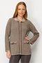 Women's Polo Neck Pocket Embroidered Wool Cardigan 25032 K. Beige