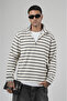 Trend Biz Striped Patterned Regular Jacquard Half Zipper Sweatshirt