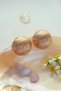 Retro Bombeli Gold Earrings – Round Striped Design Pink Enamel Vintage - 7