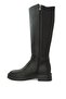 Black Zippered Buckle Detailed Flexible Diving Fabric Below-The-Knee Women's Boots - 3