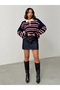 Women's Navy Blue Polo Neck Striped Knitwear Sweater - 6