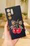 Samsung Galaxy S22 Ultra Compatible Cherry Leopard Bow Patterned Silicone Shock-Absorbing Rubber Case