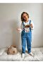 Boy's Blue Plush Jeans with Animal Figures Salopet - 4