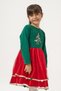 Satin Detailed Pompom Girl's New Year's Dress in New Year Green - 4
