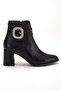 Black Women's Thick Heeled Boots with Stone Buckle Pointed Toe - 3