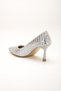 Silver Women's Evening Dress Stiletto Heels Shoes with Stones Thin Heels - 5