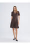 Brown Collarless Dress with Waist Tie - 2