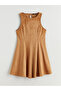 Brown Waist-Fitted Suede Look Mini Dress - 5