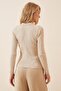 Women's Cream Polo Collar Ribbed Crop Knit Sweater VA00028 - 4