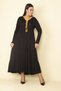 Women's Large Size Yellow Collar Detailed Gathered Layered Long Dress 65n28082