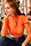 Women's Orange Princess Sleeve Lycra Blouse BLZ-19001595