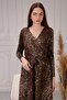 Women's Double Breasted Leopard Pattern Brown Dress