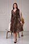 Women's Double Breasted Leopard Pattern Brown Dress - 2