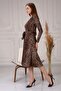 Women's Double Breasted Leopard Pattern Brown Dress - 4