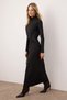 Black Unlined Plain Knitted Waist Belt Detail Diver/Scuba Hijab Dress Tctaw26Eb00052