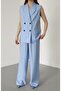 Blue Black Buttoned Vest Pants Suit - 3