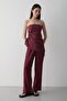 Burgundy Strapless Side Gathered Blouse Pants Set - 3