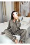 Mink Color Cotton Piece Maternity Pajama Set with Piped Buttons and Easy Breastfeeding Feature (Wide Fit) - 3