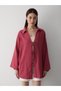 Burgundy 100% Cotton Linen Kimono Blouse with Lace Detail