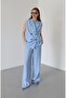 Blue Black Buttoned Vest Pants Suit