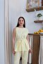 Yellow Shoulder Twist Detailed Blouse Pants Set - 3