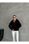 Black Pulpy Hooded Buttoned Cardigan with Pockets