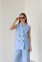 Blue Black Buttoned Vest Pants Suit - 4