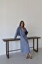Blue Gray Modal Fabric Shirt Dress Set - 3