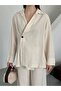 Natural 100% Cotton Double Breasted Closure Single Button Kimono Trouser Suit - 8351 - 6