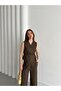 Brown Double Breasted Collar Vest Pants Set - 5
