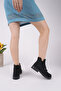 Women's Black Matte Rubber Lace-Up and Zippered Boots - 3