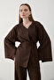 Brown Drawstring Kimono Set - 8864