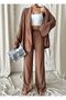 Green Shawl Collar Kimono Pants Set