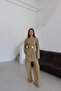 Khaki Gold Brooch Blouse Pants Set - 3