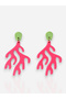 Pink Coral Shaped Special Design Earrings with Green Detail - 2