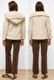 Removable Hood Zipper Detailed Oversize Coat Bej 3128 - 7