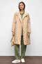 Plush Garnished Double Breasted Quilted Coat with Snap Closure Taş 6787