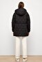 Hooded Waist Lace-Up Short Quilted Coat Black 6777 - 6